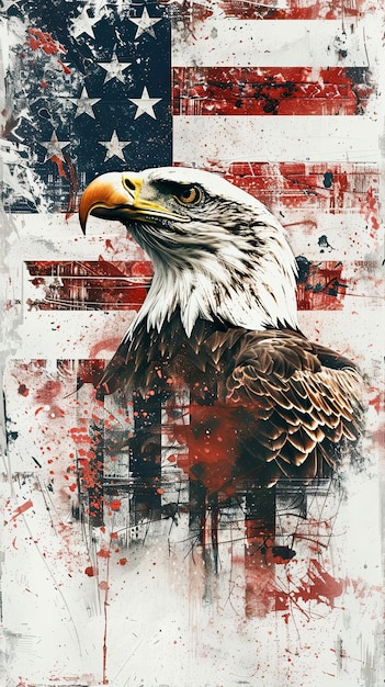 Bald Eagle against an American flag background symbolizing patriotism and national pride against