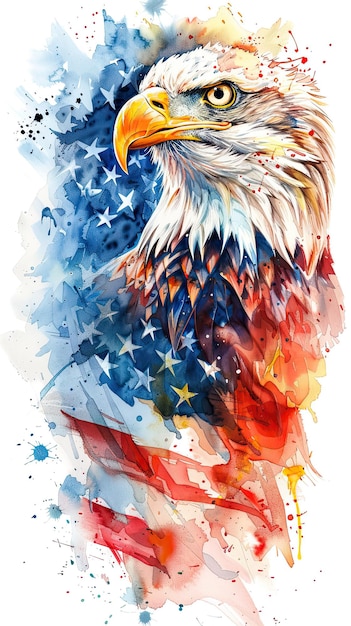 Bald Eagle against an American flag background symbolizing patriotism and national pride against