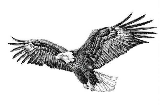 Bald Eagle Drawing Majestic Bird of Prey Flying with American Flag Colors