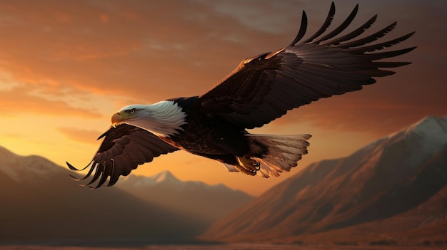 Bald Eagle in flight against the background of mountainsgenerative ai