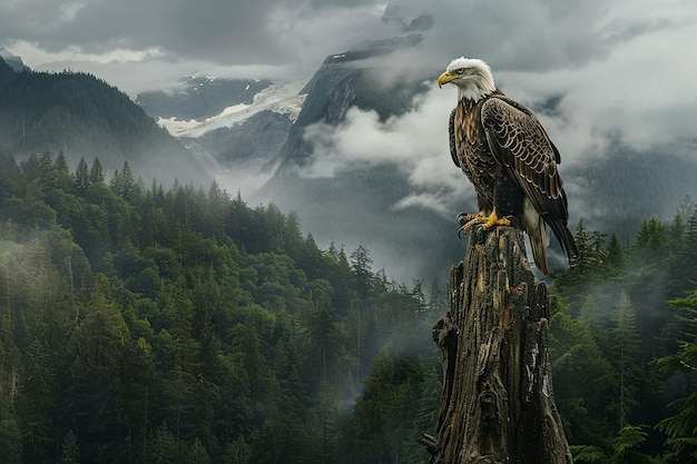 Photo bald eagle flying against blurry background