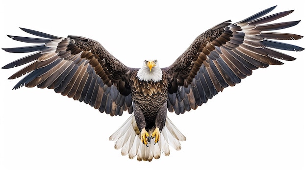 Bald eagle flying against blurry background