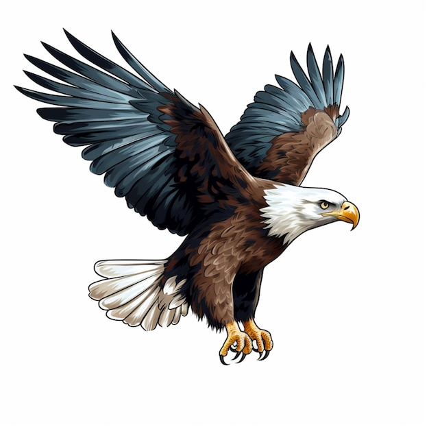 Bald eagle flying drawing white background Generative AI