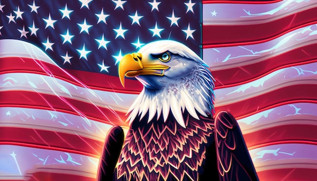 Bald Eagle in the front of american flag usa independence day american independence day bald eagle