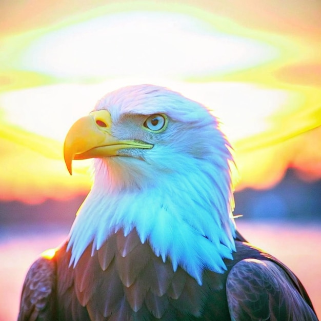 a bald eagle is sitting on a rock in front of a mountain range