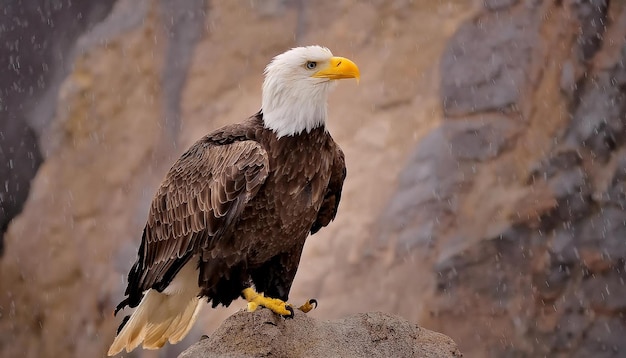 a bald eagle is standing on a branch with a white dot on its head