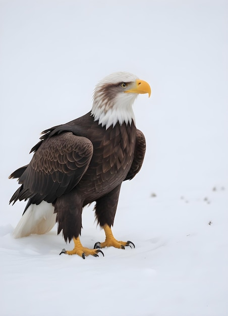 a bald eagle is standing in the snow