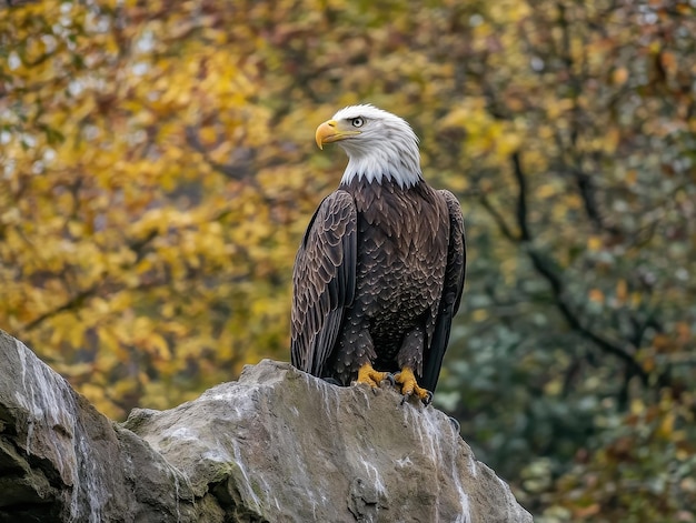 Photo bald eagle perched proudly on a cliff