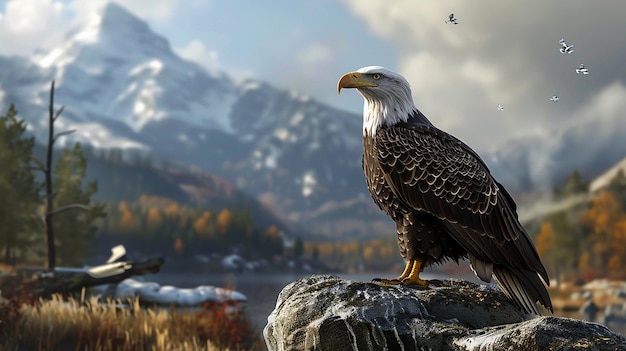 Bald Eagle Perched on Rock Overlooking Battlefield