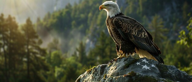 Bald Eagle Perched on Veterans Tombstone