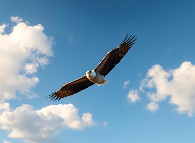 Bald Eagle Soars over Open Blue Sky