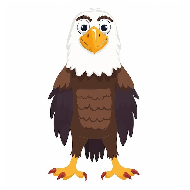 Photo bald eagle on white background cartoon style vector illustration