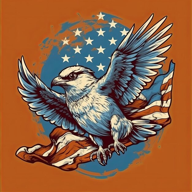 Bald eagle with american flag illustration