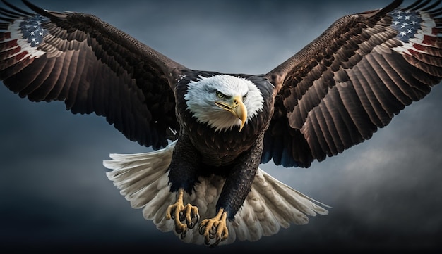 Bald eagle with USA flagGenerative ai