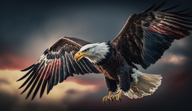 Bald eagle with USA flagGenerative ai