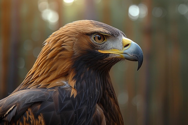 a bald eagle with a yellow beak and a brown beak