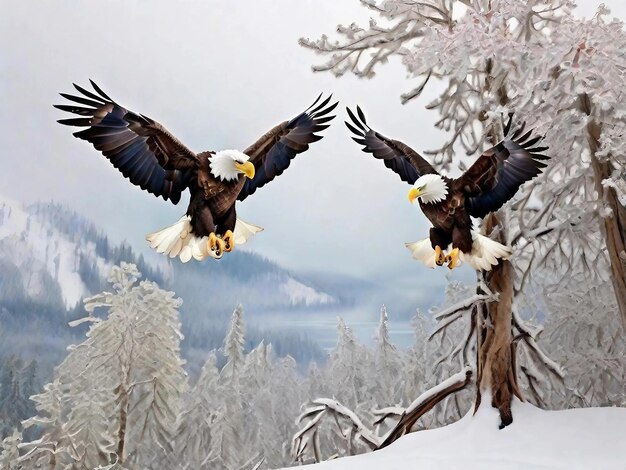 A bald eagles in the snowy