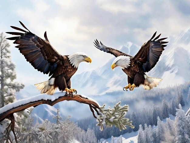 A bald eagles in the snowy