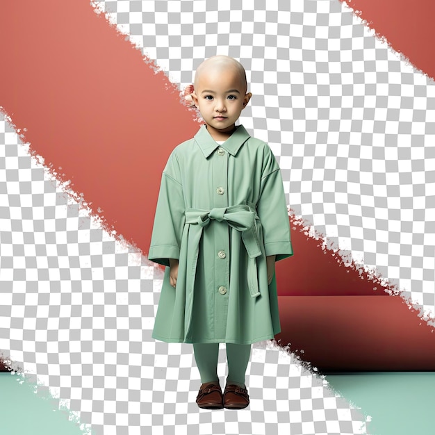 Bald Toddlers Hope East Asian Childcare Worker Poses in Dramatic Shadow Play on Pastel Mint