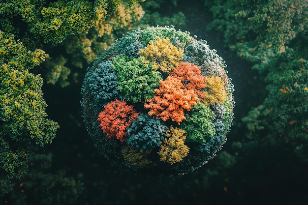 Photo a ball of flowers is surrounded by trees