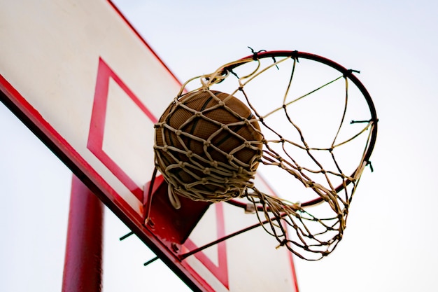 Ball hit or score the basket, blue sky