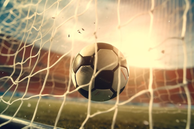 The ball hits the goal Sport and healthy lifestyle concept Playing soccer AI Generated