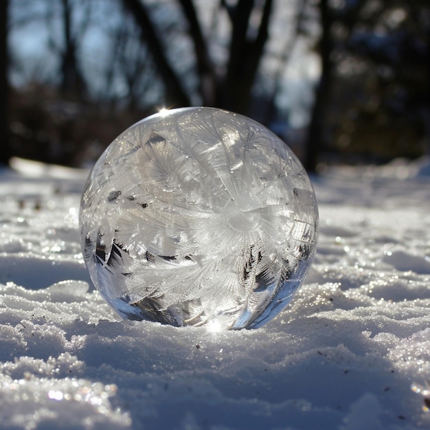 a ball of ice that is on the ground