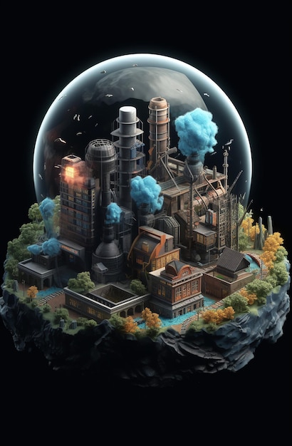 A ball of industrial plants in a sphere earth day