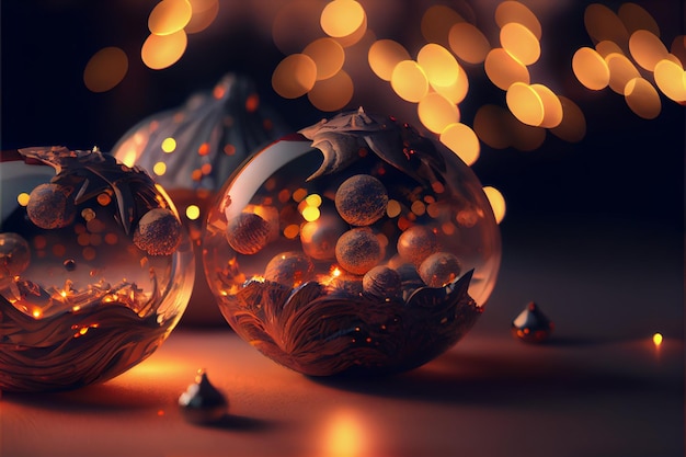 Ball merry christmas 3d render bokeh background