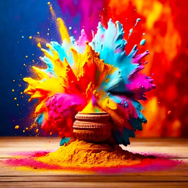 Photo a ball of paint is in the sand with a colored background