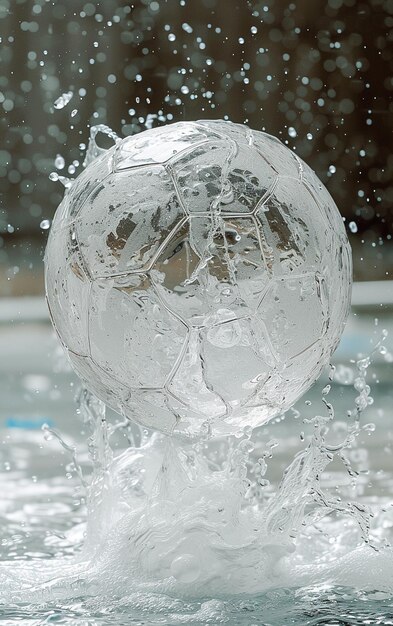 Photo ball that is in the water with water droplets