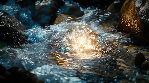 a ball in the water is in a stream