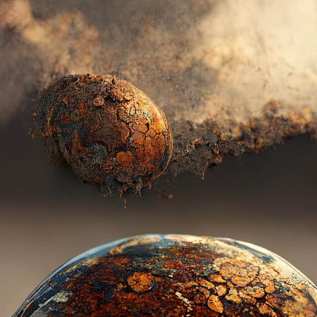 Photo a ball with a rusted surface and a rusted surface with a rusted surface