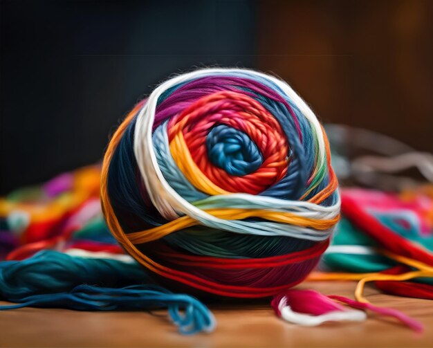 Photo a ball of yarn with a rainbow design on it