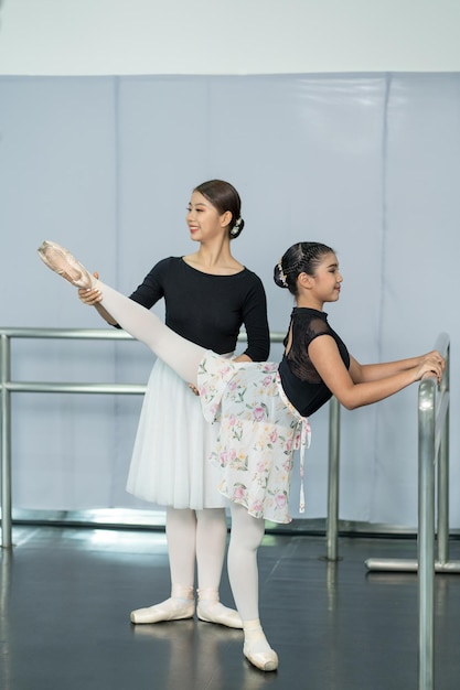 Ballerina girl dance practice in the room kid ballet dance concept