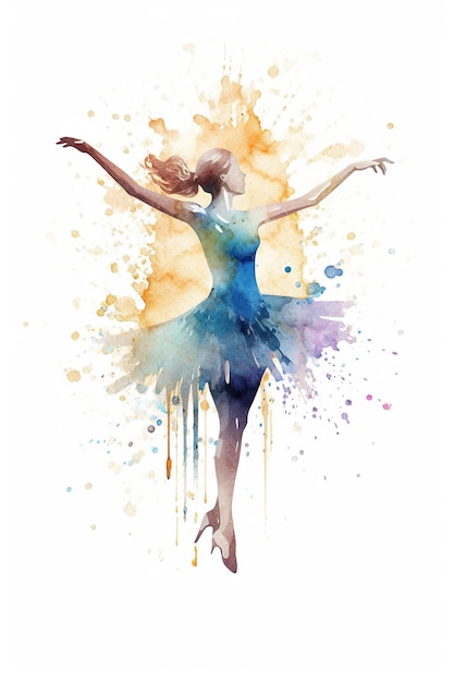 Ballerina girl dancing watercolor clipart cute isolated on white background with Generative AI