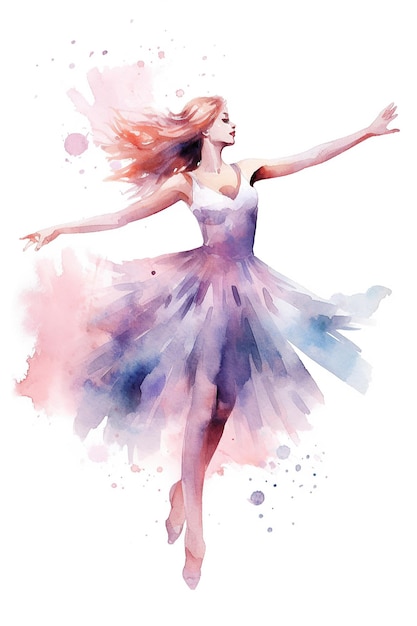 Ballerina girl dancing watercolor clipart cute isolated on white background with Generative AI