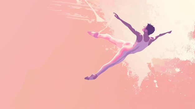 Photo ballet dancer in midair against a light pink background a ballet dancer in midair with arms exte