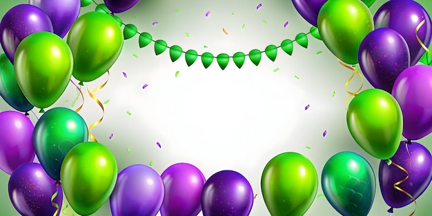 balloon banner green purple border frame on white background