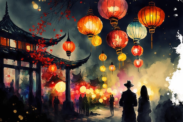 Balloon Festival in a Chinese town oil painting