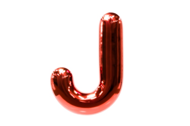 Balloon font metellic red letter J made of realistic helium balloon, Premium 3d illustration.