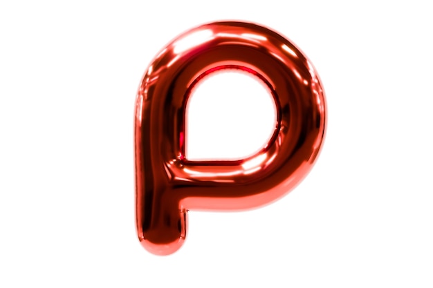 Balloon font metellic red letter P made of realistic helium balloon, Premium 3d illustration.