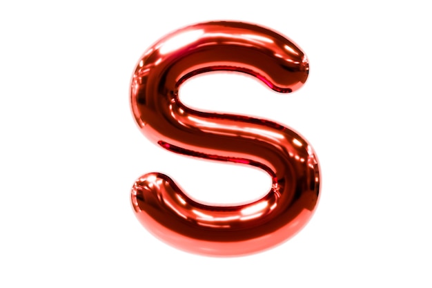 Balloon font metellic red letter S made of realistic helium balloon, Premium 3d illustration.