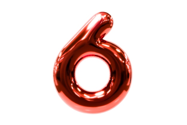 Balloon font metellic red number 6 made of realistic helium balloon, Premium 3d illustration.