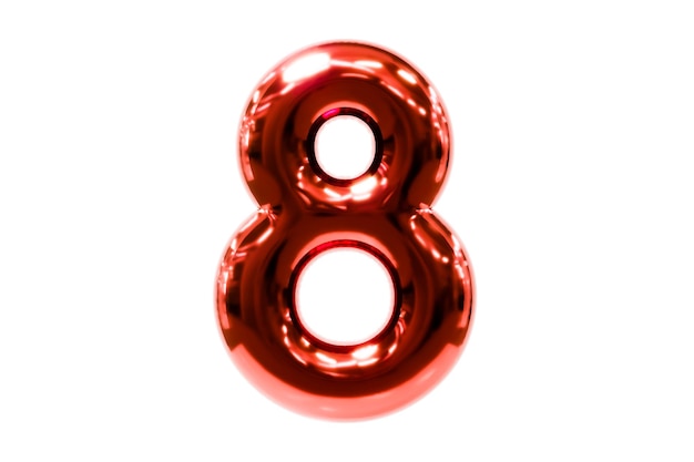 Balloon font metellic red number 8 made of realistic helium balloon, Premium 3d illustration.