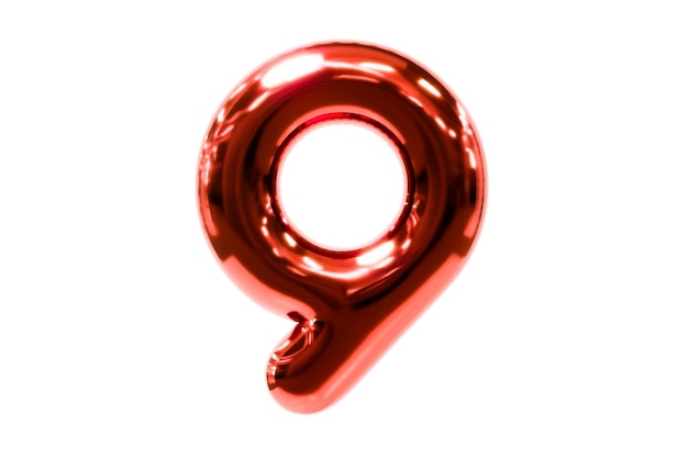 Balloon font metellic red number 9 made of realistic helium balloon, Premium 3d illustration.