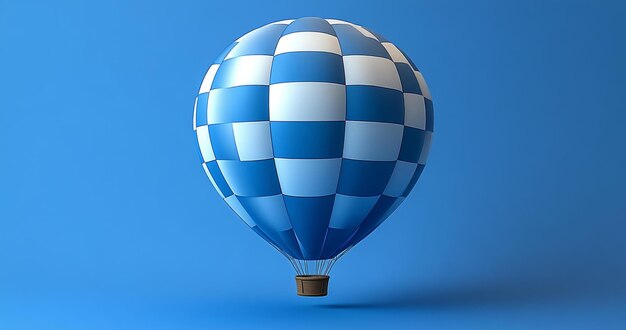 Photo balloon illustration 3d rendering of blue and white checkered hot air balloon