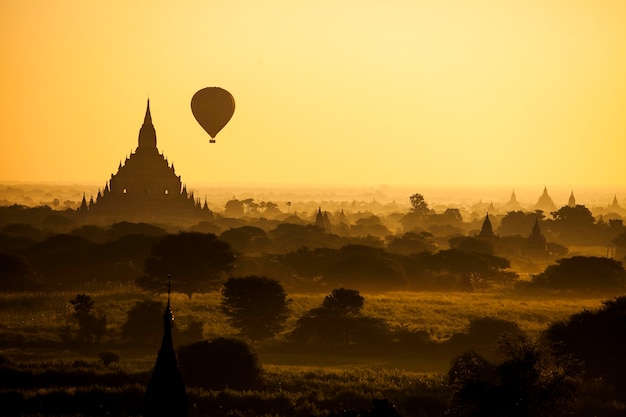 Balloon over pagodas