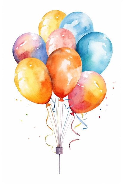 Balloon watercolor clipart cute isolated on white background with Generative AI