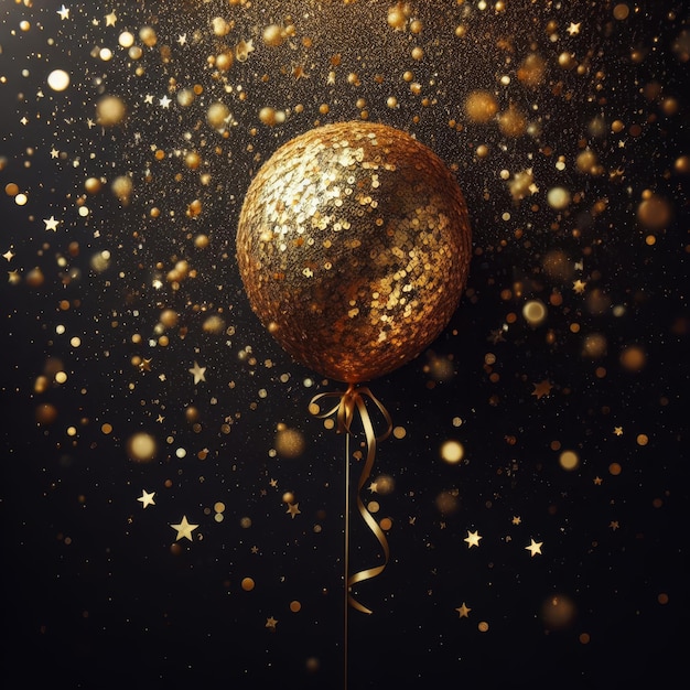 a balloon with a gold ribbon and a string that says sparkle